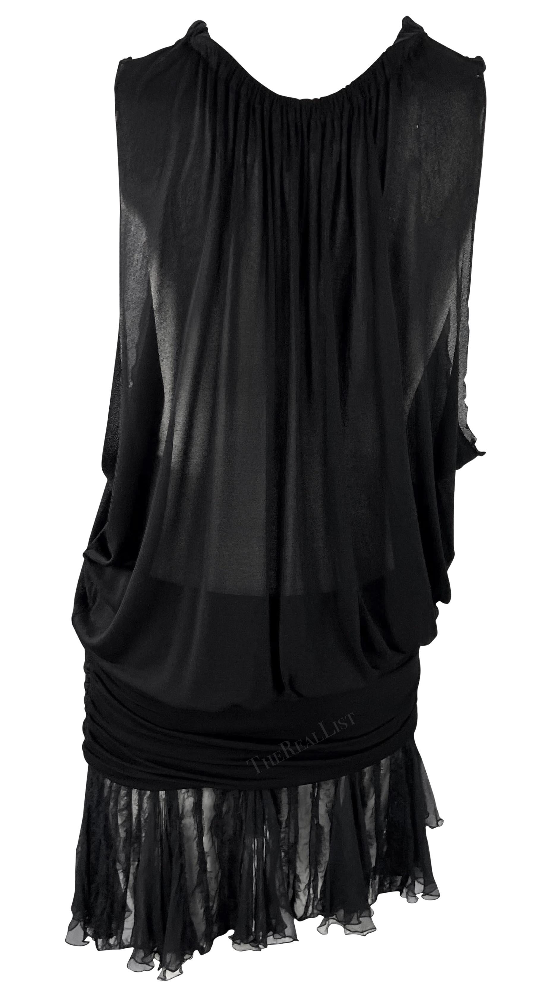 F/W 2005 Versace by Donatella Runway Black Sheer Raw Edge Mini Dress 4