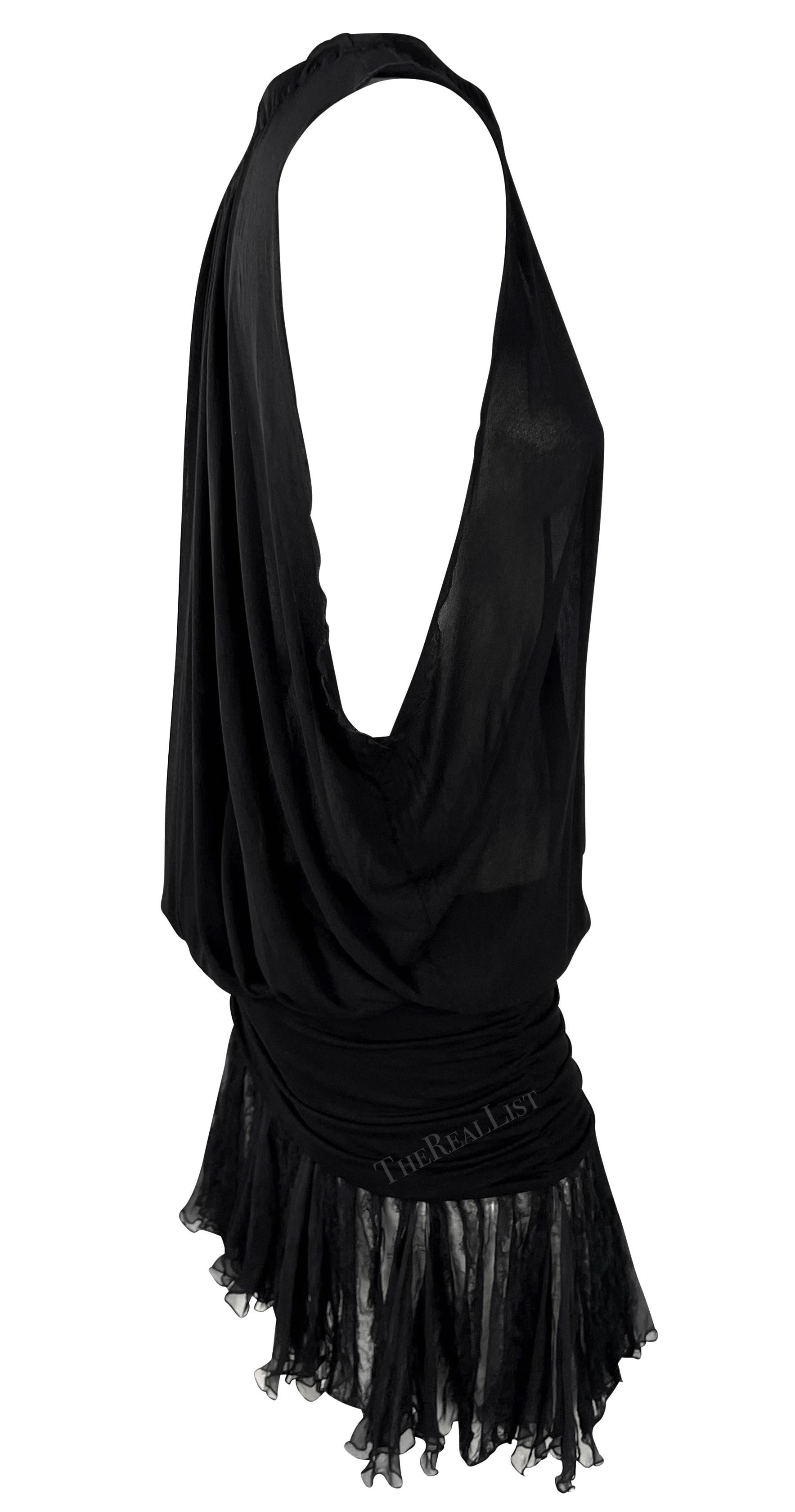 F/W 2005 Versace by Donatella Runway Black Sheer Raw Edge Mini Dress 5