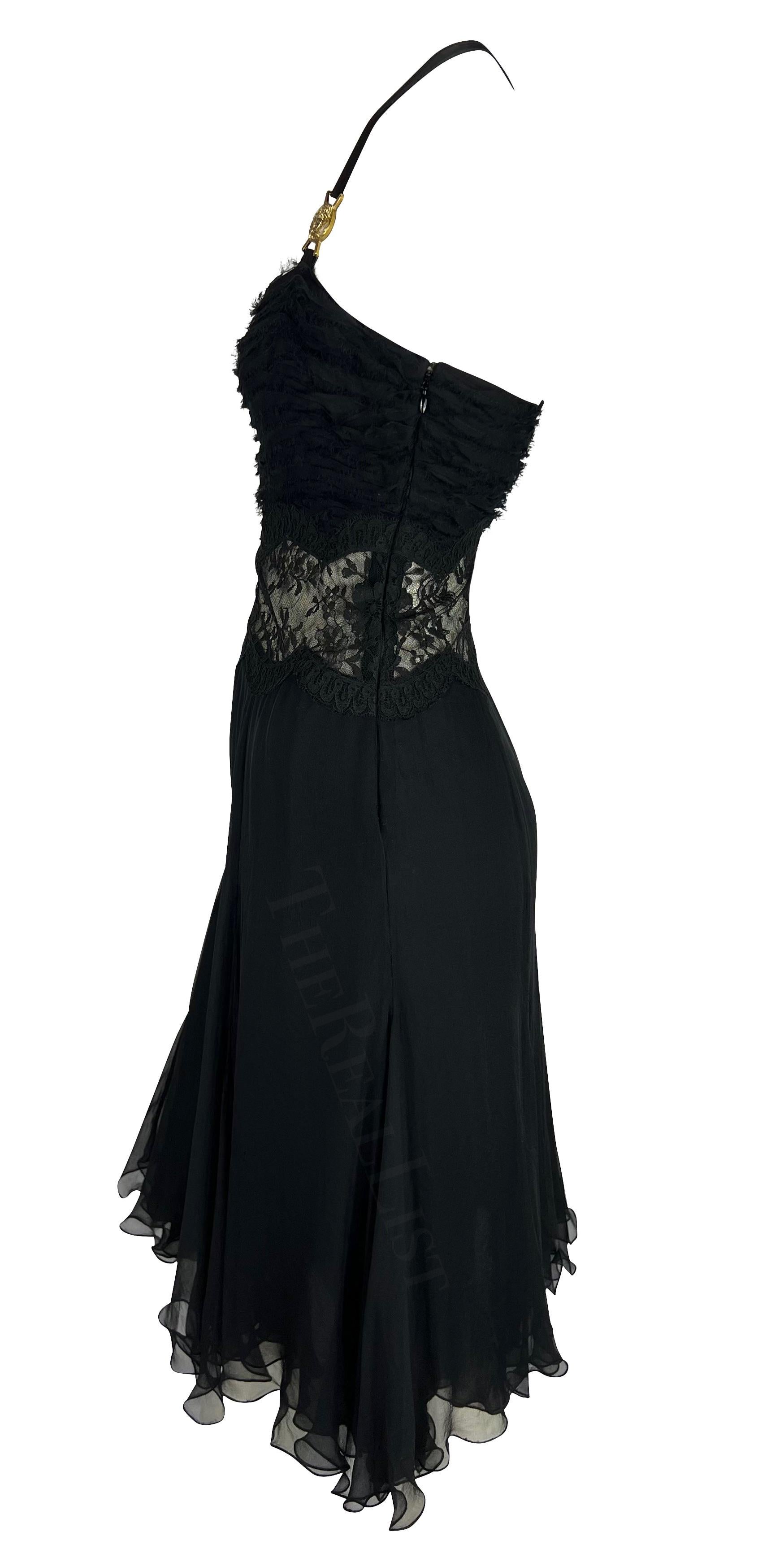F/W 2005 Versace by Donatella Runway Black Silk Chiffon Lace Medusa Mini Dress 3