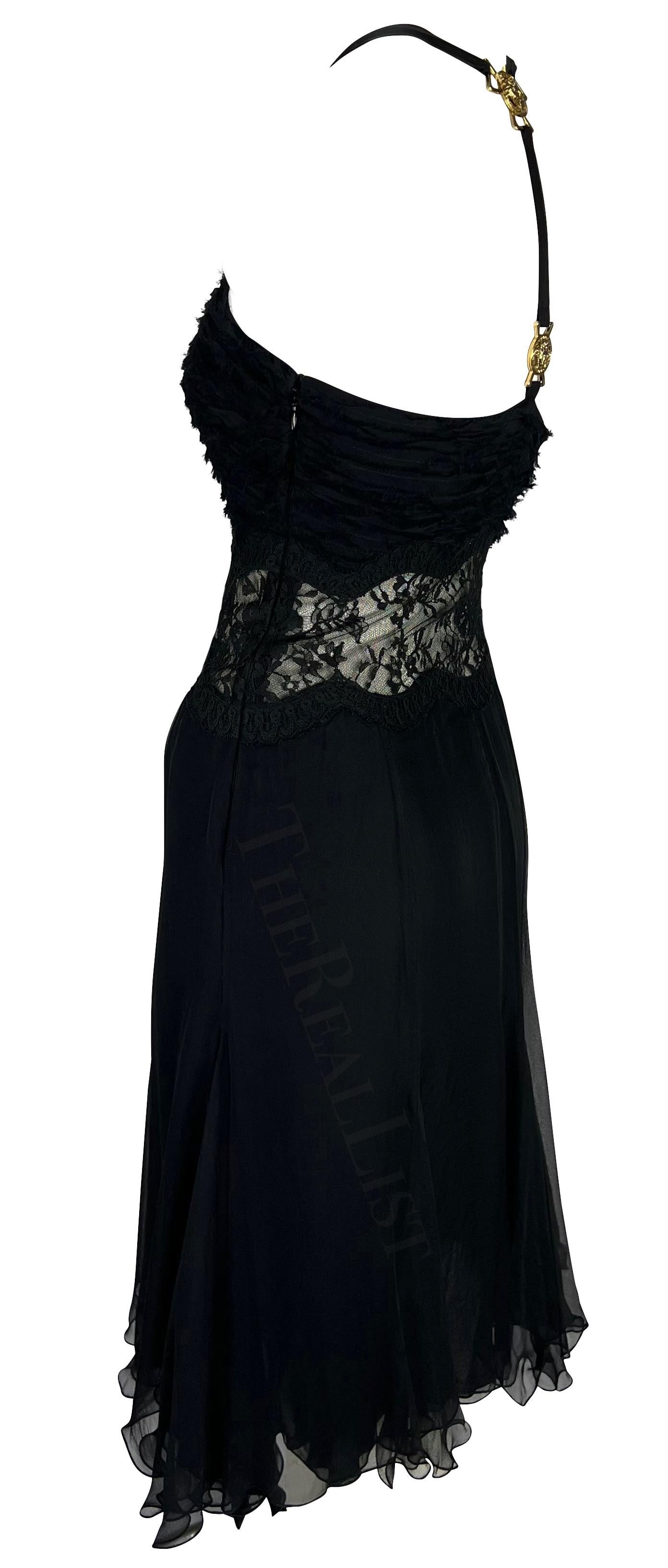 F/W 2005 Versace by Donatella Runway Black Silk Chiffon Lace Medusa Mini Dress 4
