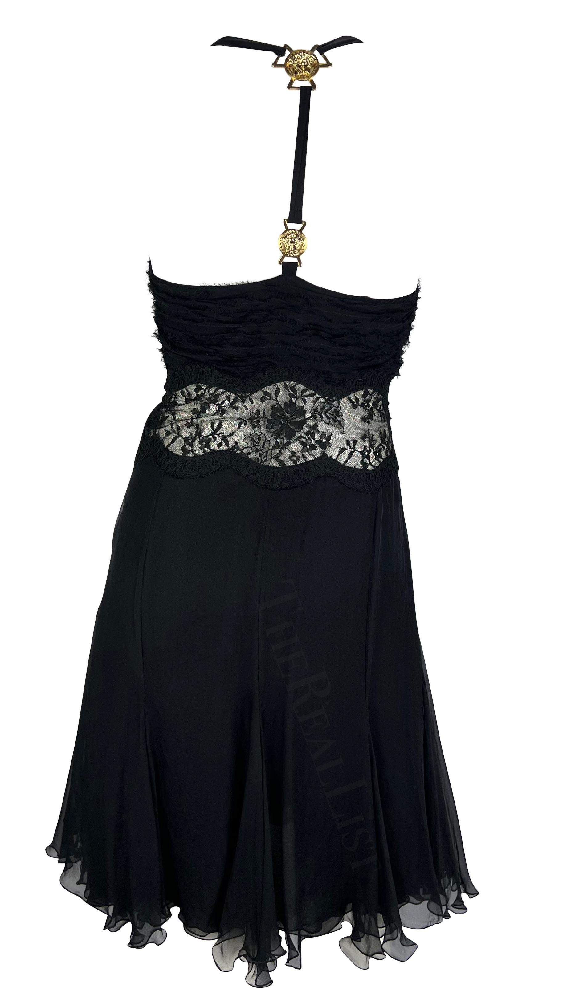 F/W 2005 Versace by Donatella Runway Black Silk Chiffon Lace Medusa Mini Dress 5