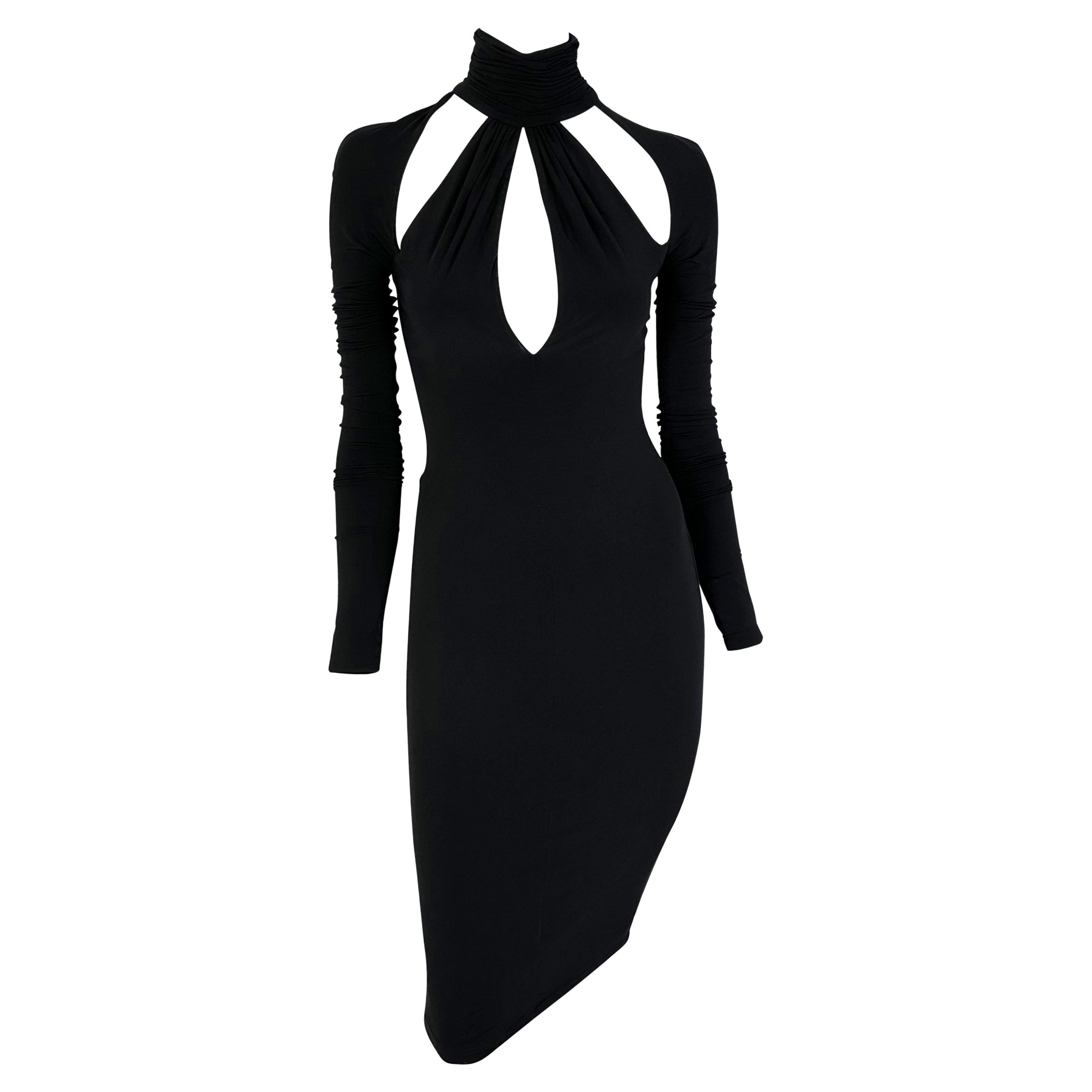 F/W 2005 Versace by Donatella Runway Black Stretch Cutout Stretch Dress For Sale