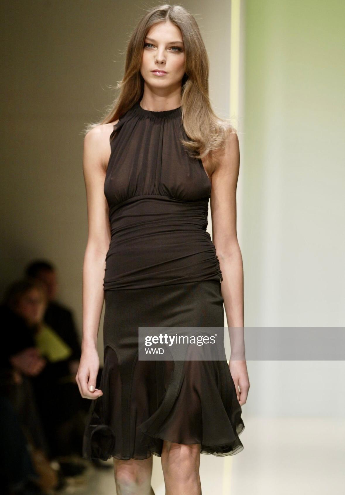 Women's F/W 2005 Versace by Donatella Runway Brown Sheer Chiffon Stretch Flare Skirt