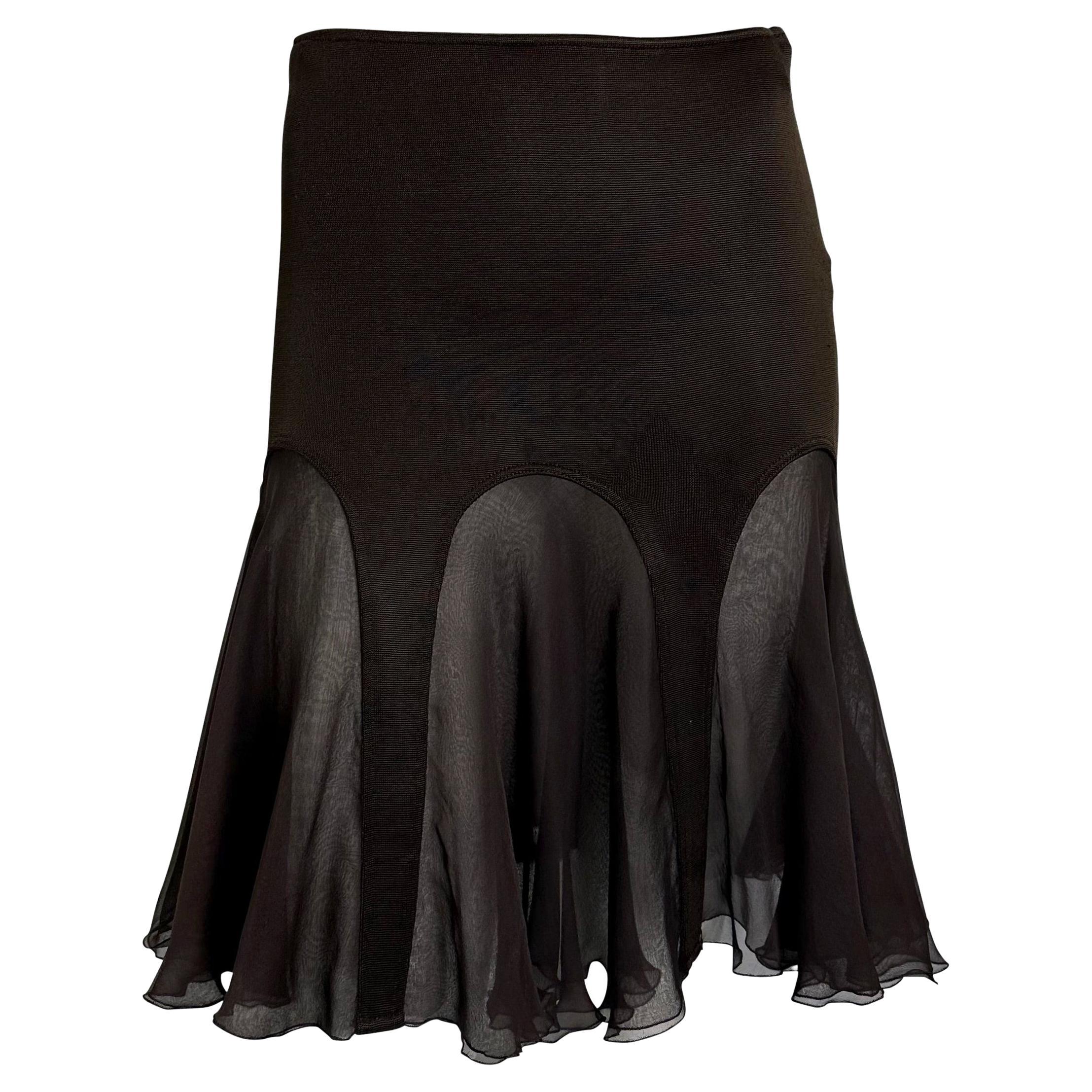F/W 2005 Versace by Donatella Runway Brown Sheer Chiffon Stretch Flare Skirt