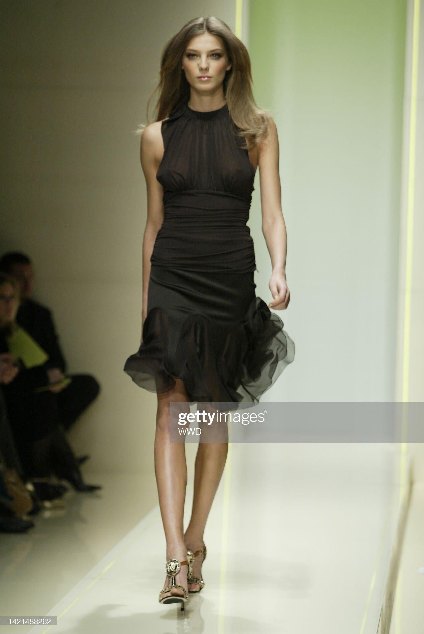 F/W 2005 Versace by Donatella Runway Ad Brown Two-Piece Top Skirt Ensemble 1