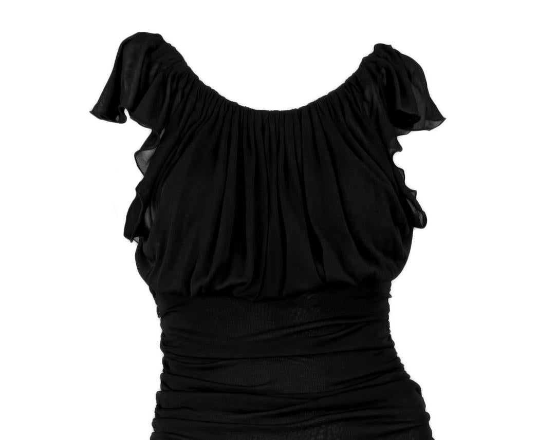 Nero A/I 2005 Versace by Donatella Versace: mini abito nero svasato in chiffon trasparente in vendita