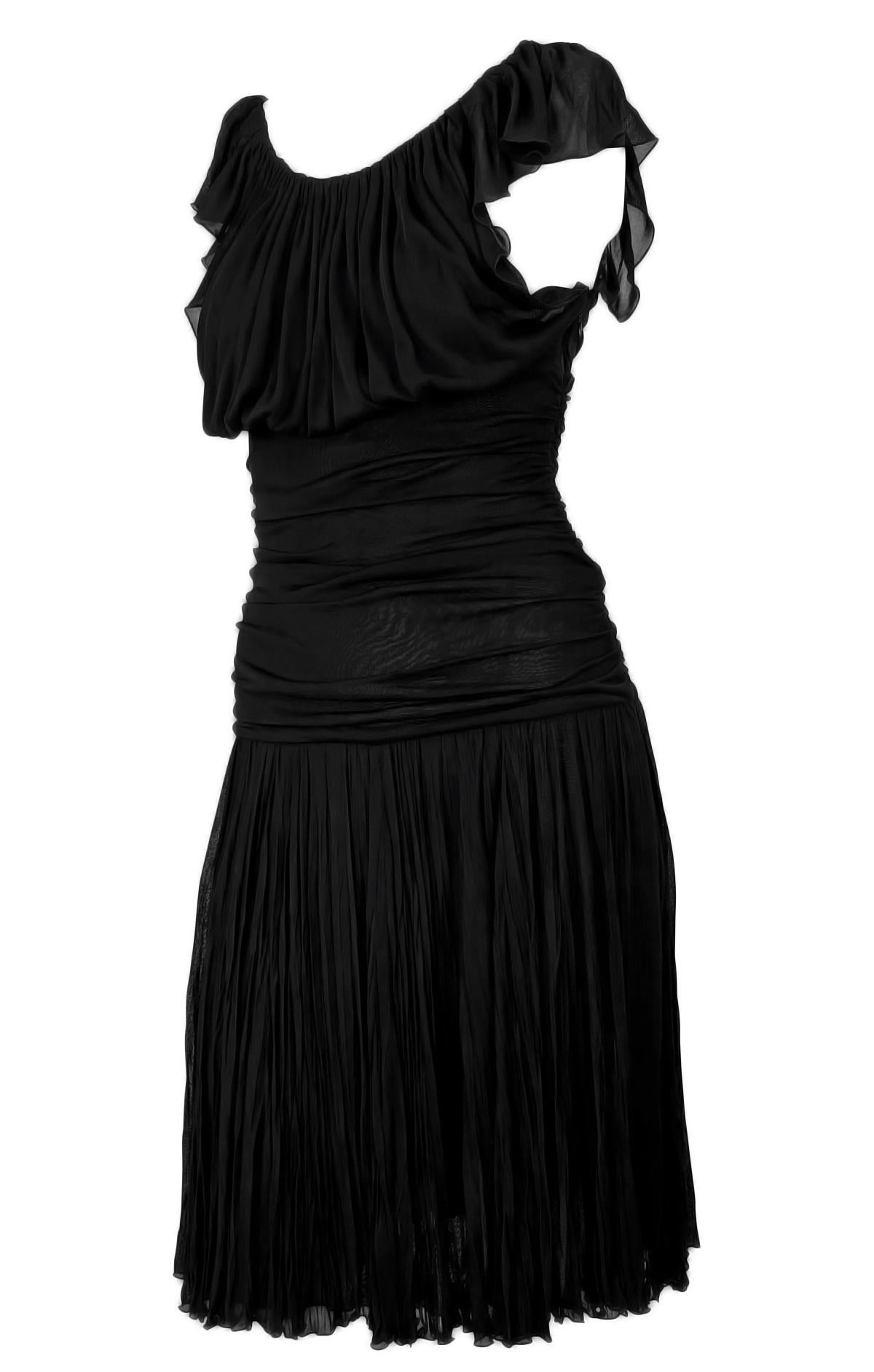 A/I 2005 Versace by Donatella Versace: mini abito nero svasato in chiffon trasparente In condizioni ottime in vendita a West Hollywood, CA