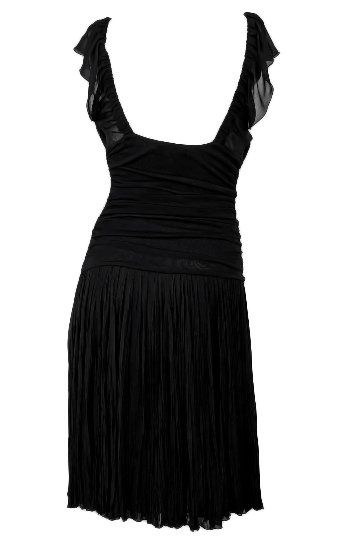 A/I 2005 Versace by Donatella Versace: mini abito nero svasato in chiffon trasparente in vendita 1