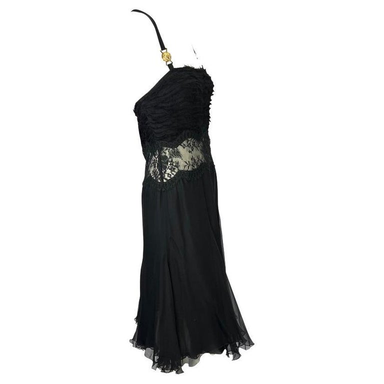 F/W 2005 Versace by Donatella Versace Black Silk Lace Mini Dress For Sale 2