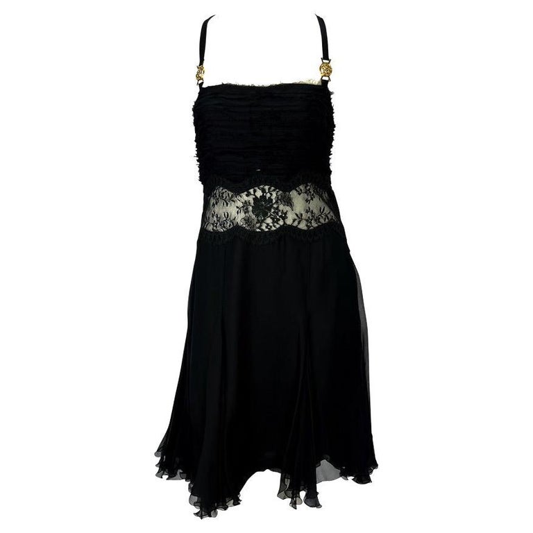 F/W 2005 Versace by Donatella Versace Black Silk Lace Mini Dress For Sale 3