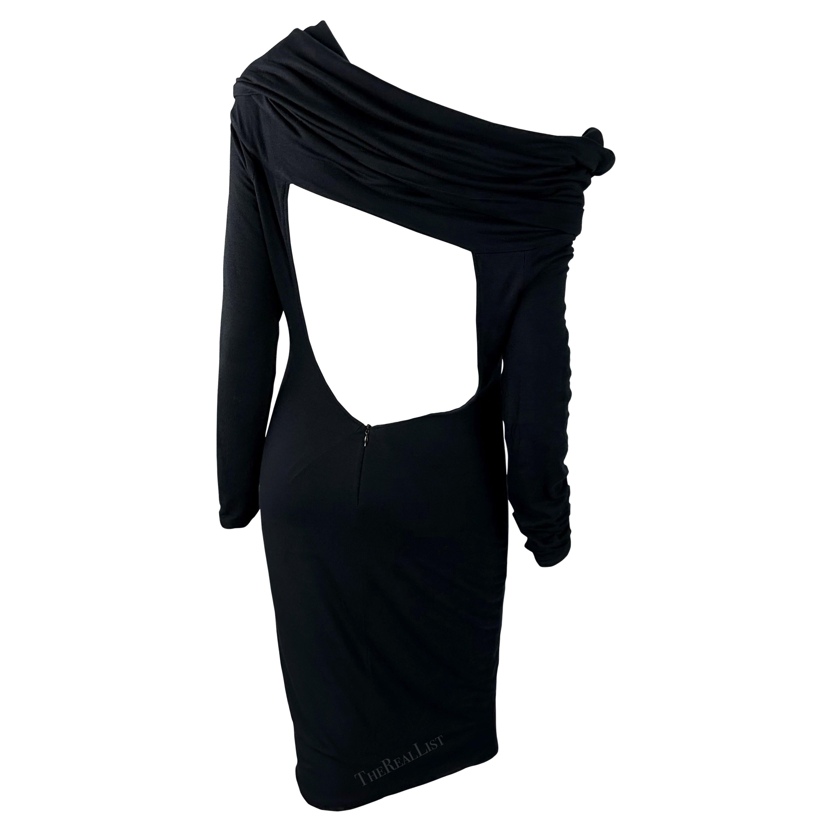 F/W 2005 Versace by Dontella Runway Black Backless Cowl Bodycon Stretch Dress For Sale