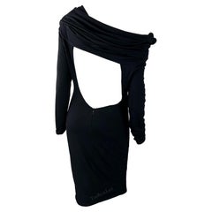 Vintage F/W 2005 Versace by Dontella Runway Black Backless Cowl Bodycon Stretch Dress