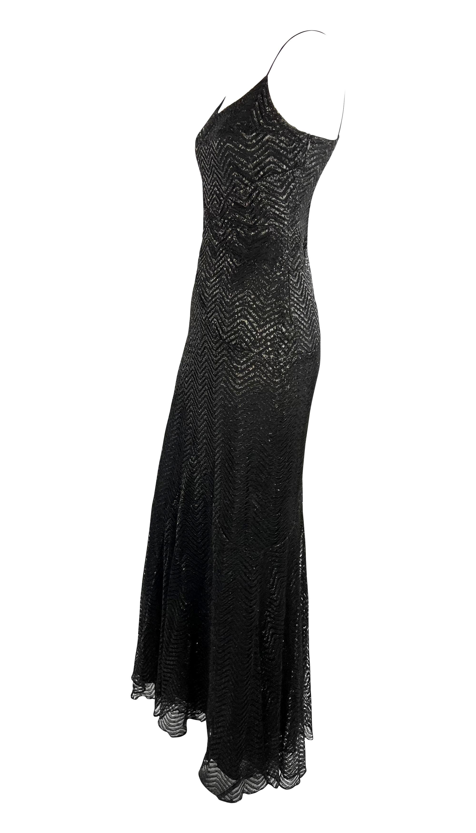 F/W 2005 Yigal Azrouël Laufsteg Schwarz Metallic Spitze Slip Kleid im Angebot 2