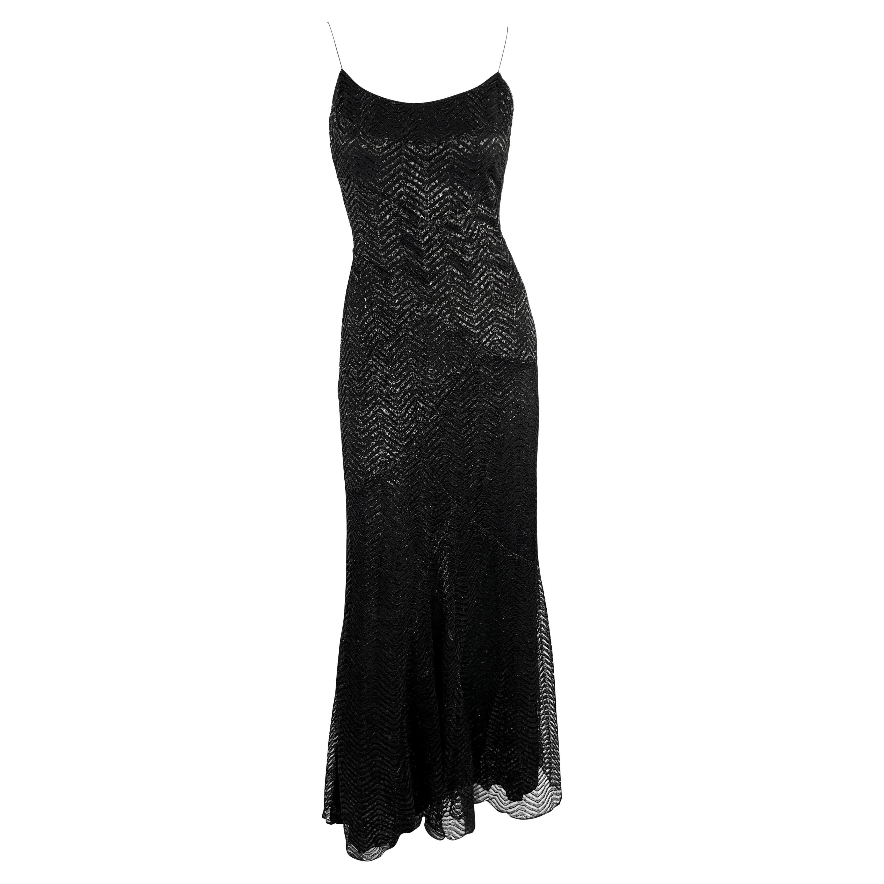 F/W 2005 Yigal Azrouël Laufsteg Schwarz Metallic Spitze Slip Kleid im Angebot
