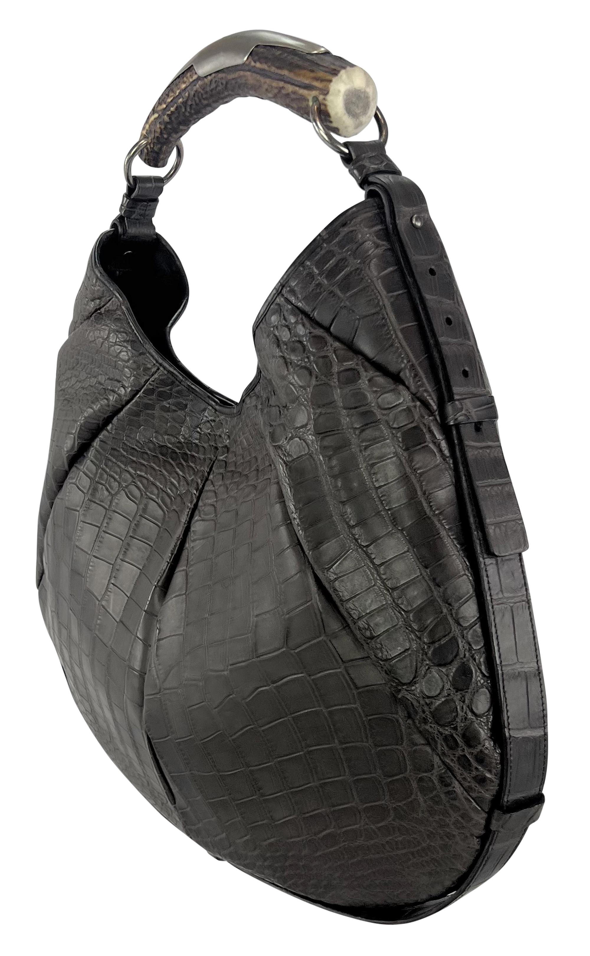 Black F/W 2005 Yves Saint Laurent XL Genuine Alligator Skin Mombasa Shoulder Bag For Sale