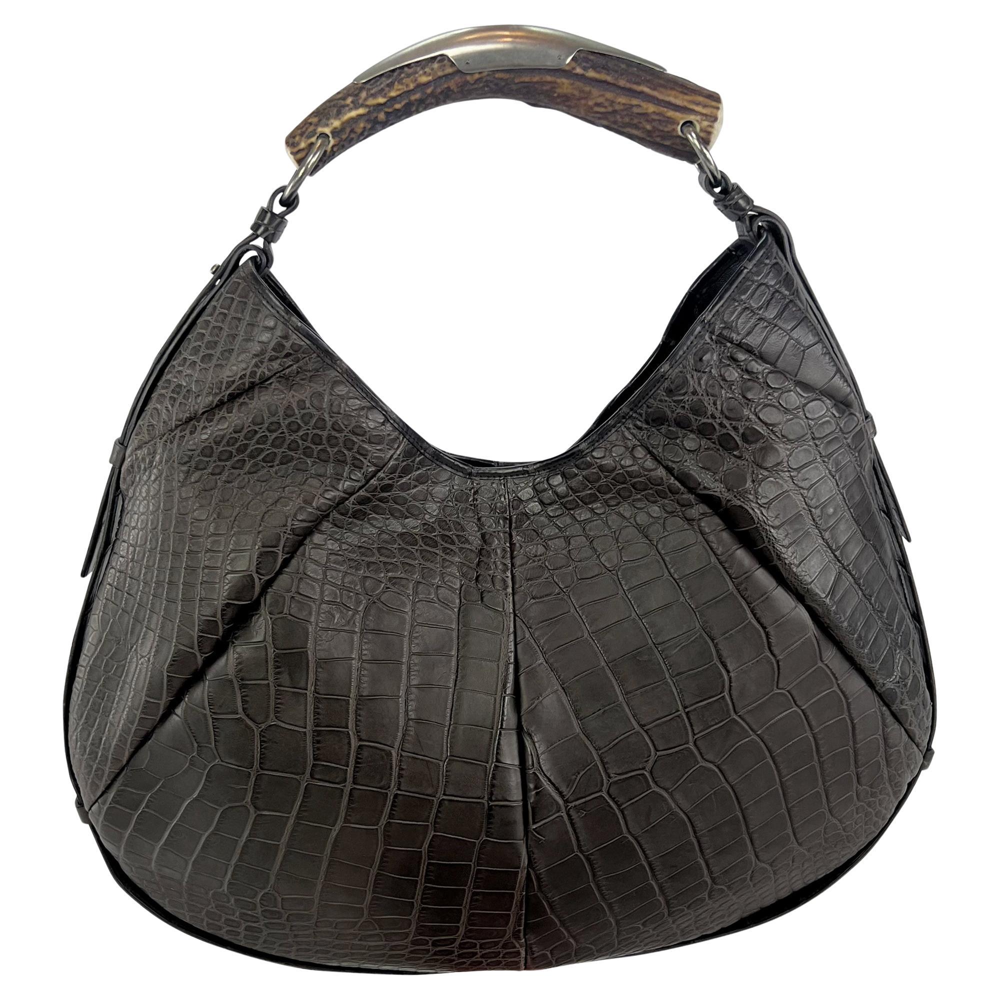 F/W 2005 Yves Saint Laurent XL Genuine Alligator Skin Mombasa Shoulder Bag For Sale
