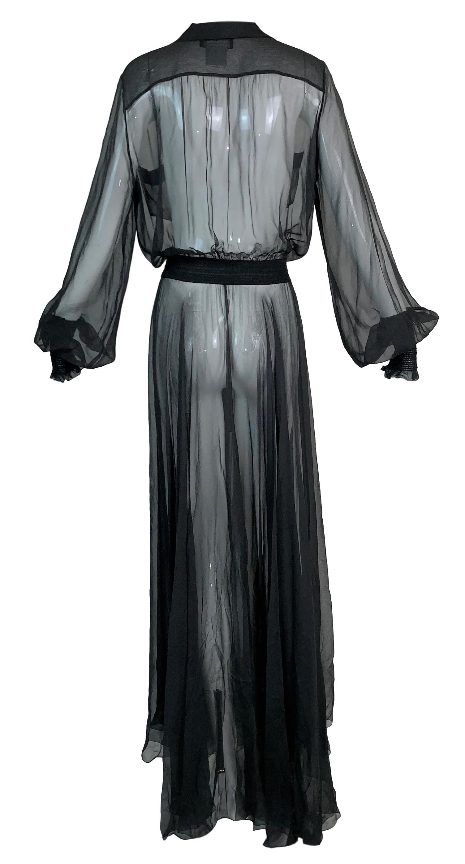 F/W 2006 Chanel Old Hollywood 40's Style Sheer Black Silk L/S Gown Dress In Fair Condition In Yukon, OK