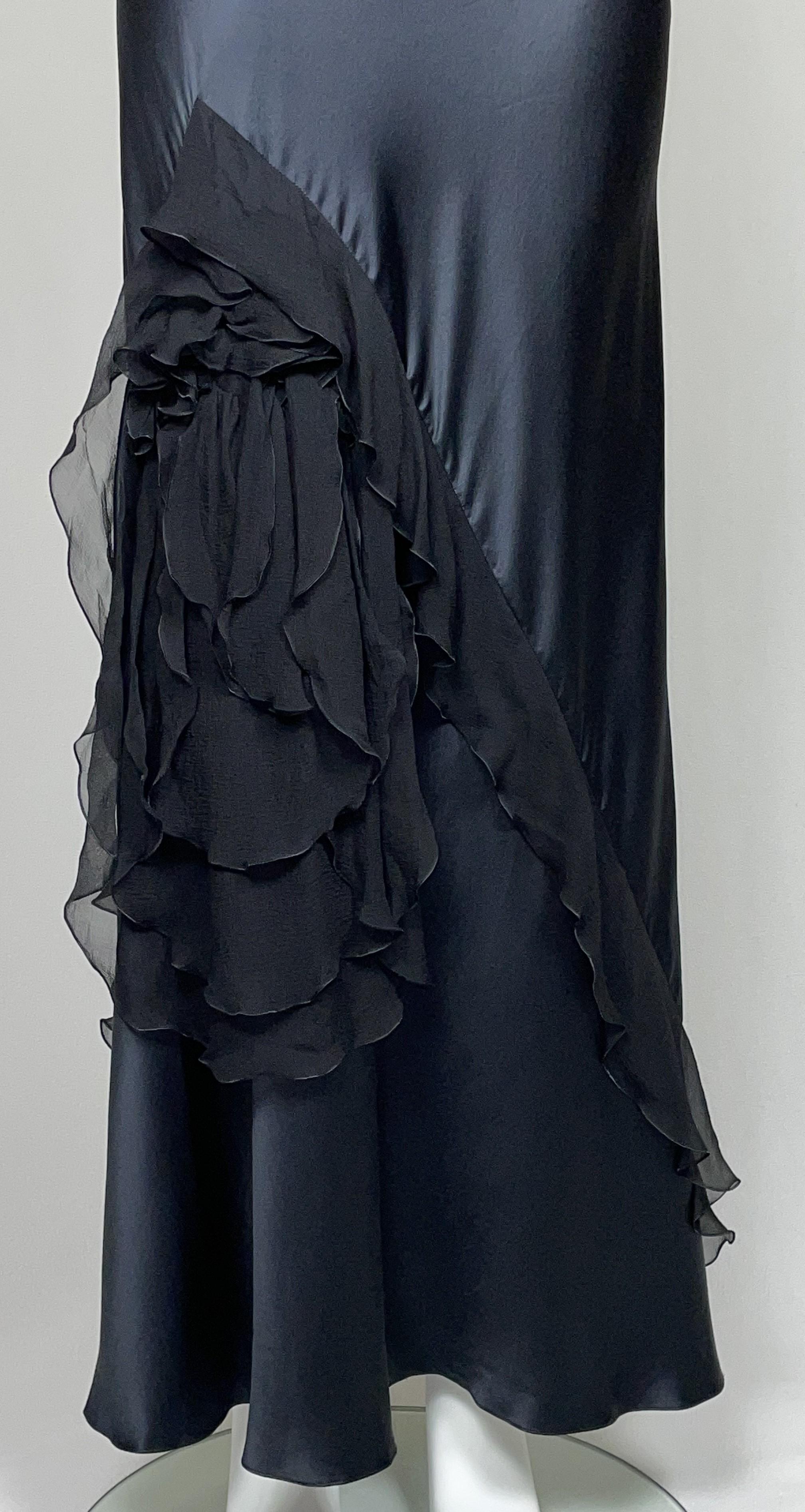 F/W 2006 Christian Dior by John Galliano Black Silk Satin Ruffle Maxi Dress In Excellent Condition In Yukon, OK