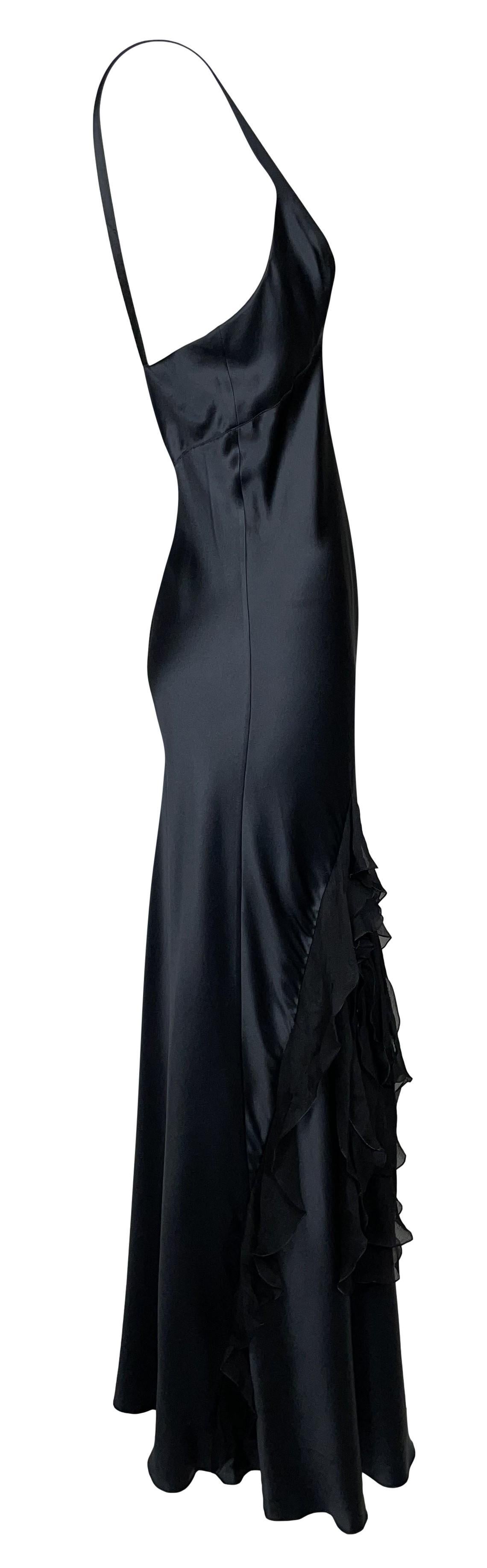 Women's F/W 2006 Christian Dior by John Galliano Black Silk Satin Ruffle Maxi Dress