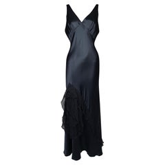 F/W 2006 Christian Dior by John Galliano Black Silk Satin Ruffle Maxi Dress