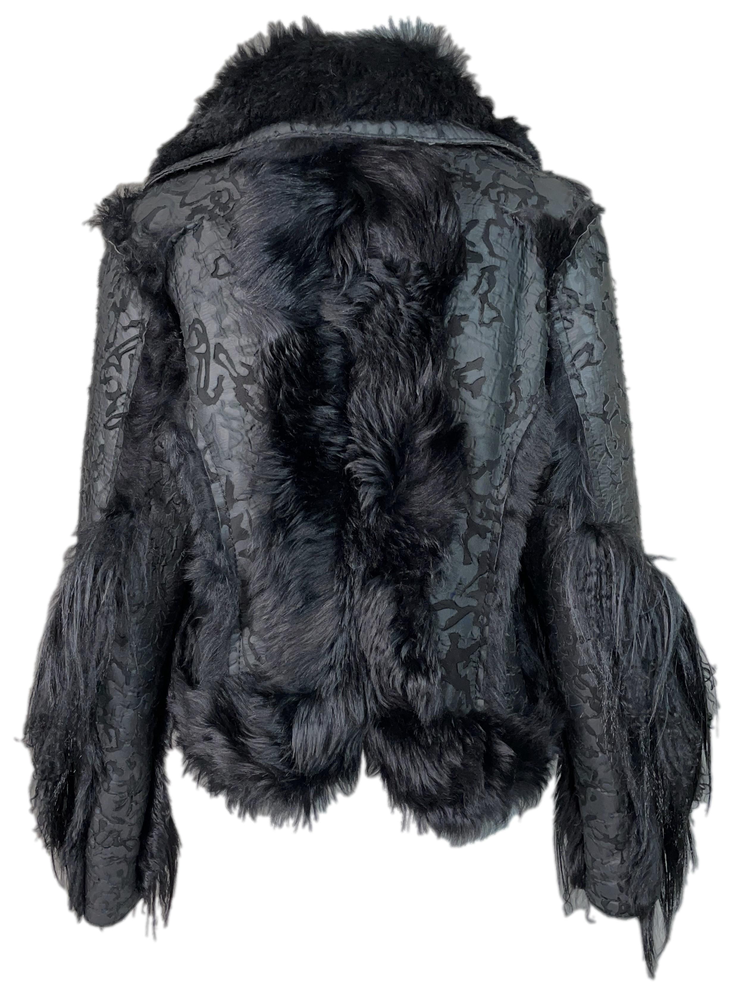 Women's F/W 2006 Christian Dior by John Galliano Runway Black Goth Long Fur Jacket Coat