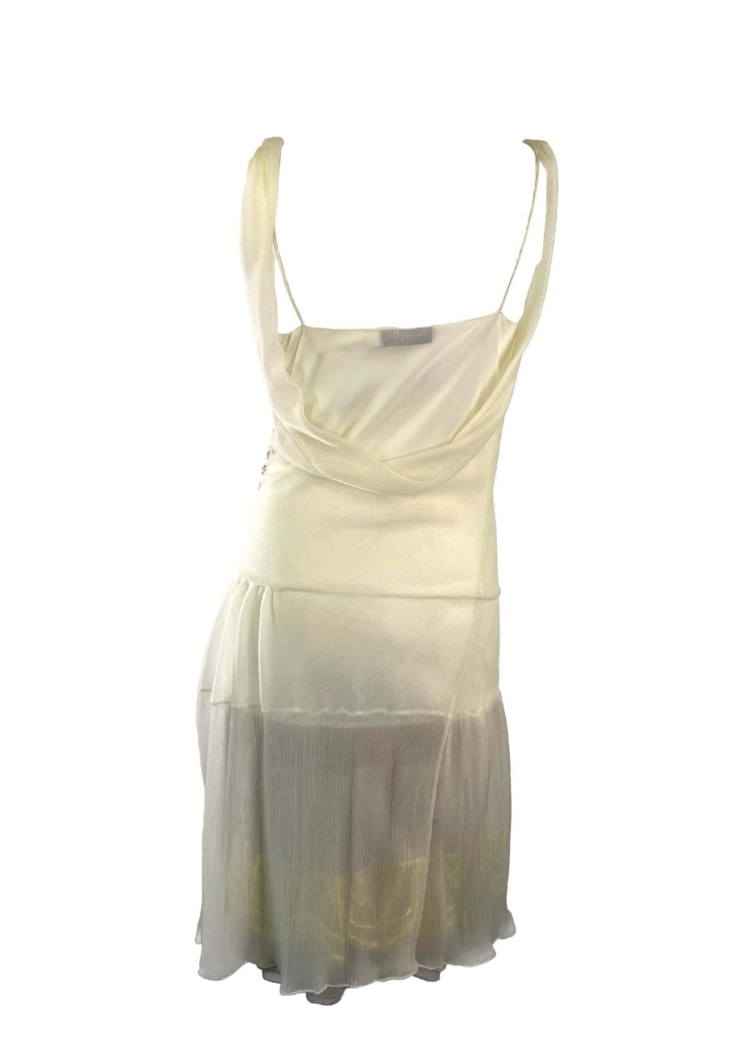 Women's F/W 2006 Christian Dior by John Galliano Sheer Creme Grey Lace Shift Dress