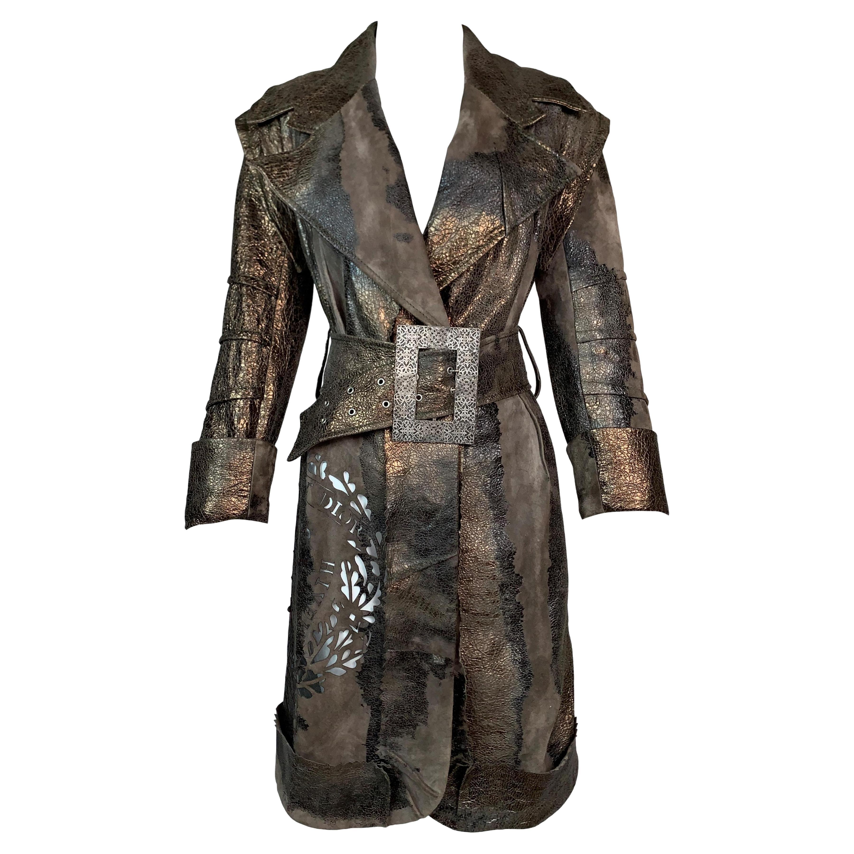 F/W 2006 Christian Dior John Galliano Bronze Leather Pirate Cut-Out Jacket For Sale