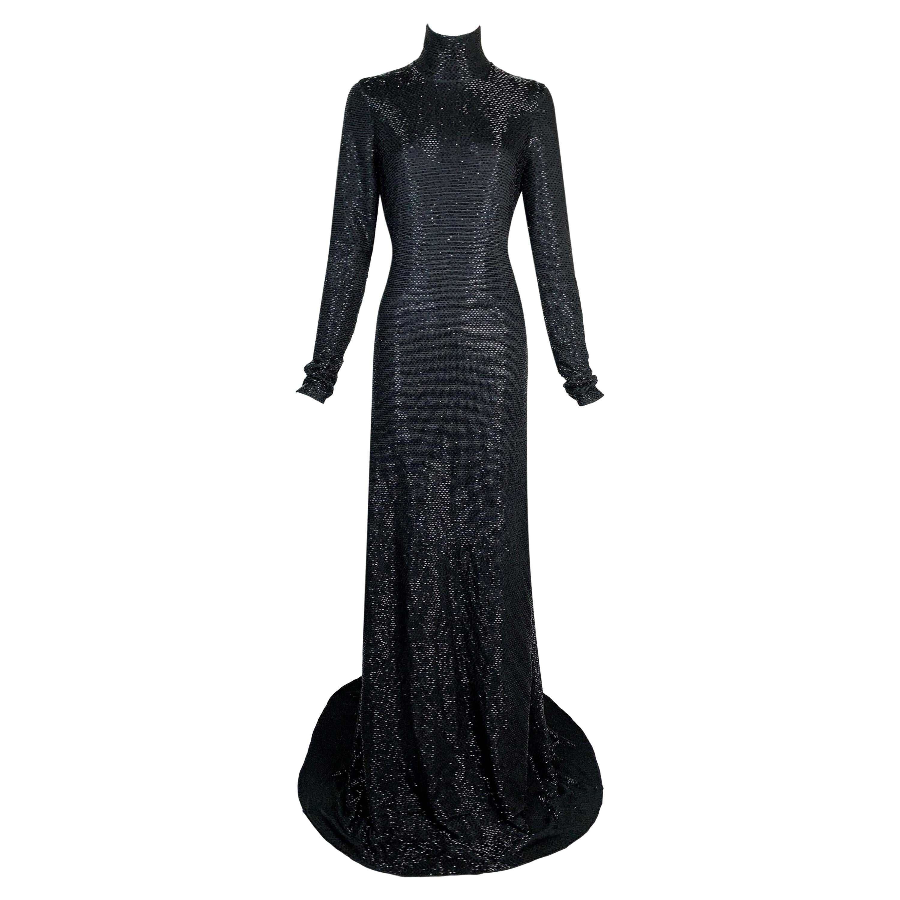 F/W 2006 Gucci Black High Neck Beaded Extra Long Gown Dress For Sale at 1stDibs | gucci 2006