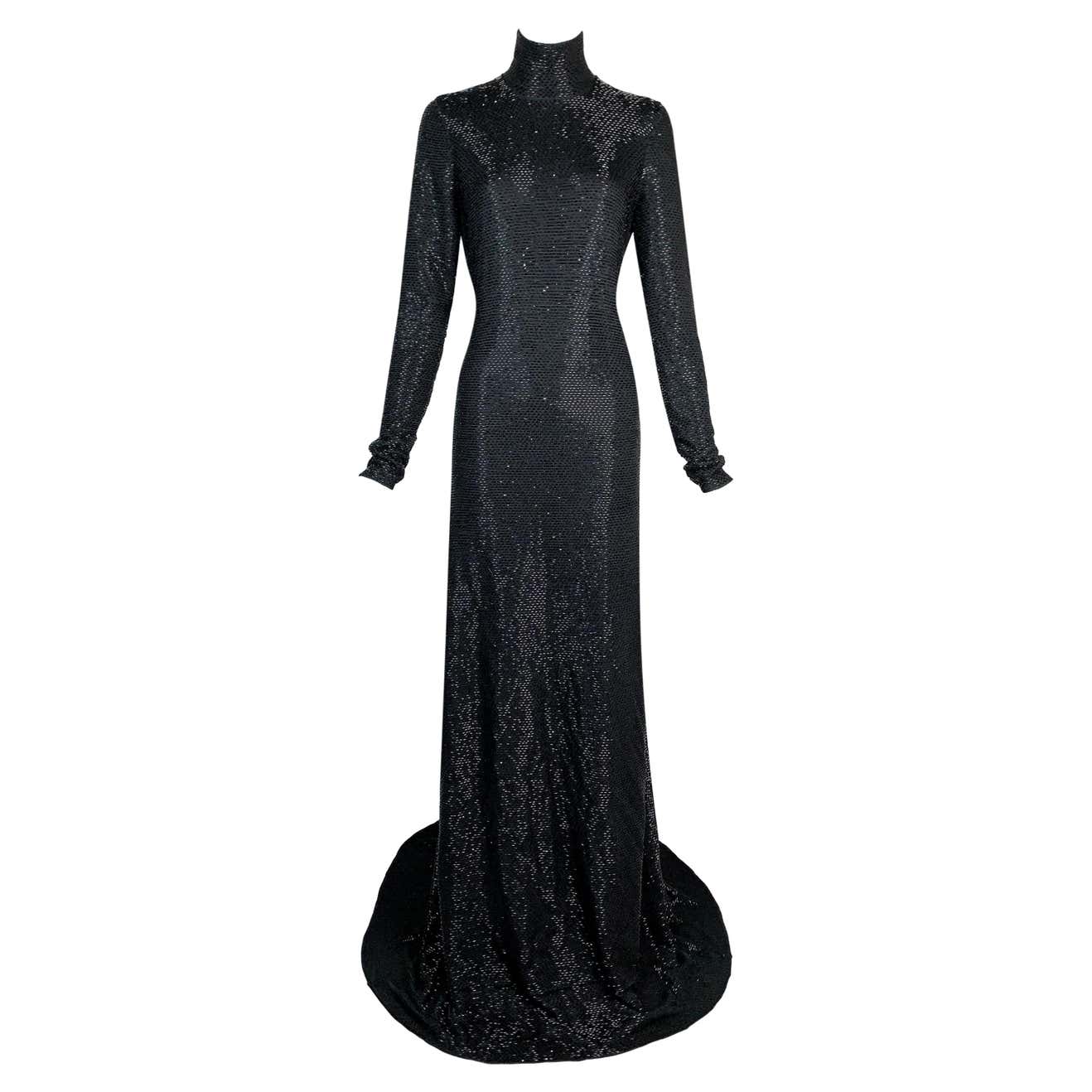 F/W 2006 Gucci Runway Black High Neck L/S Beaded Extra Long Gown Dress ...
