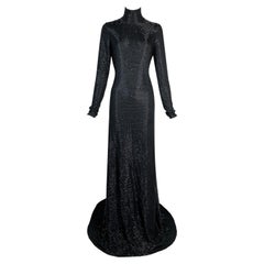 F/W 2006 Gucci Runway Black High Neck L/S Beaded Extra Long Gown Dress