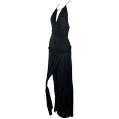 F/W 2006 Gucci Runway Black Plunging Studded Wrap Skirt Gown Dress