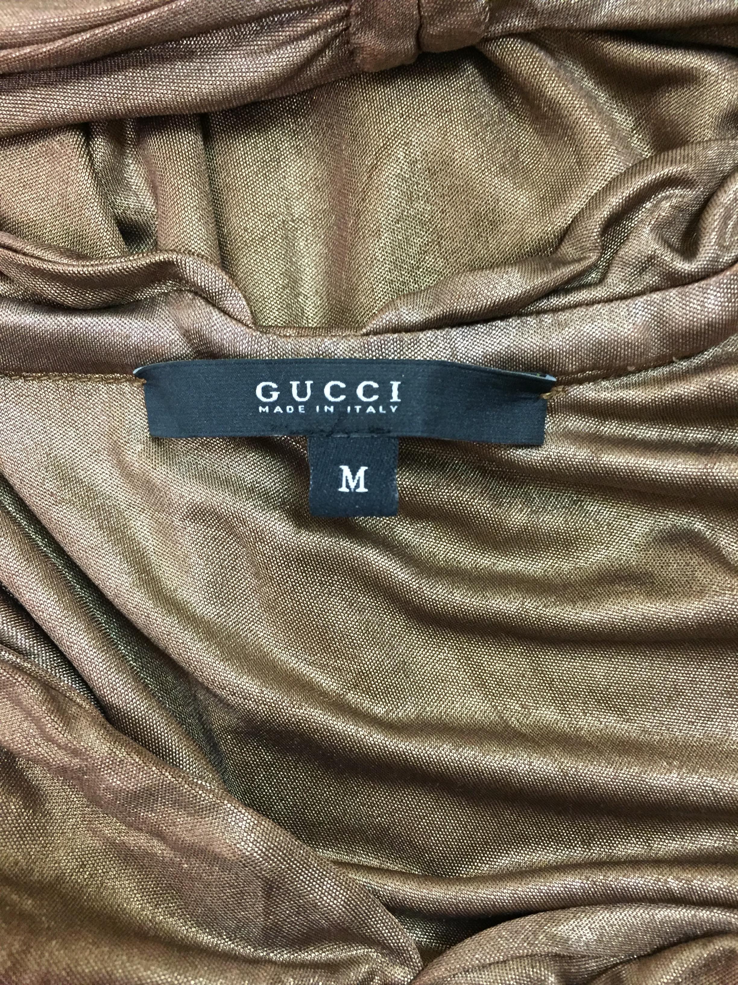 F/W 2006 Gucci Runway Gold Plunging Gown Dress Wide Mirror Corset Belt In Good Condition In Yukon, OK