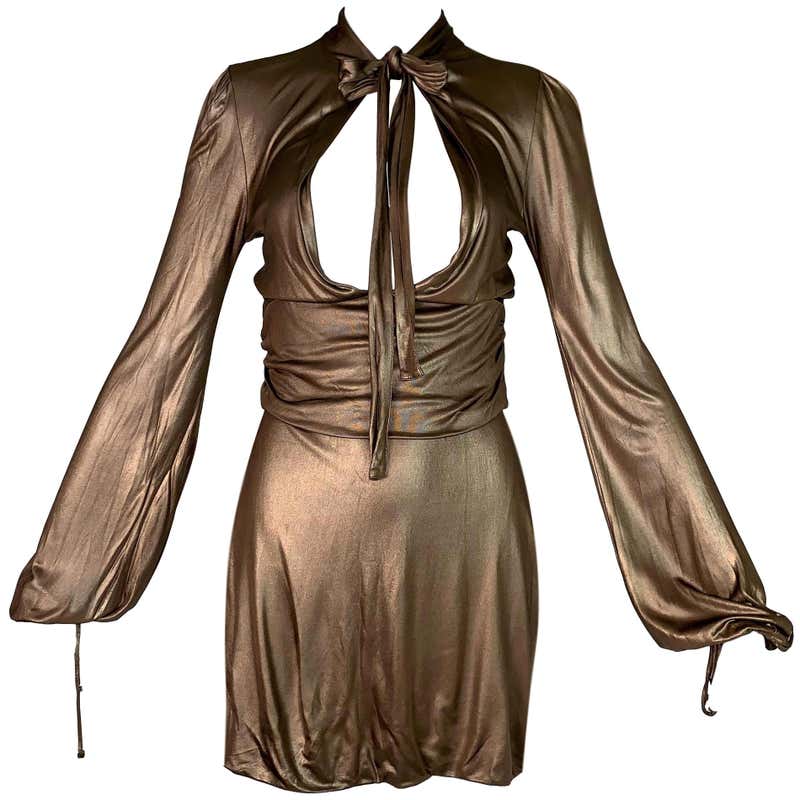 F/W 2006 Gucci Runway Gold Plunging L/S Mini Dress at 1stDibs | gucci ...