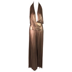 F/W 2006 Gucci Runway Plunging Liquid Gold High Slit Gown Dress