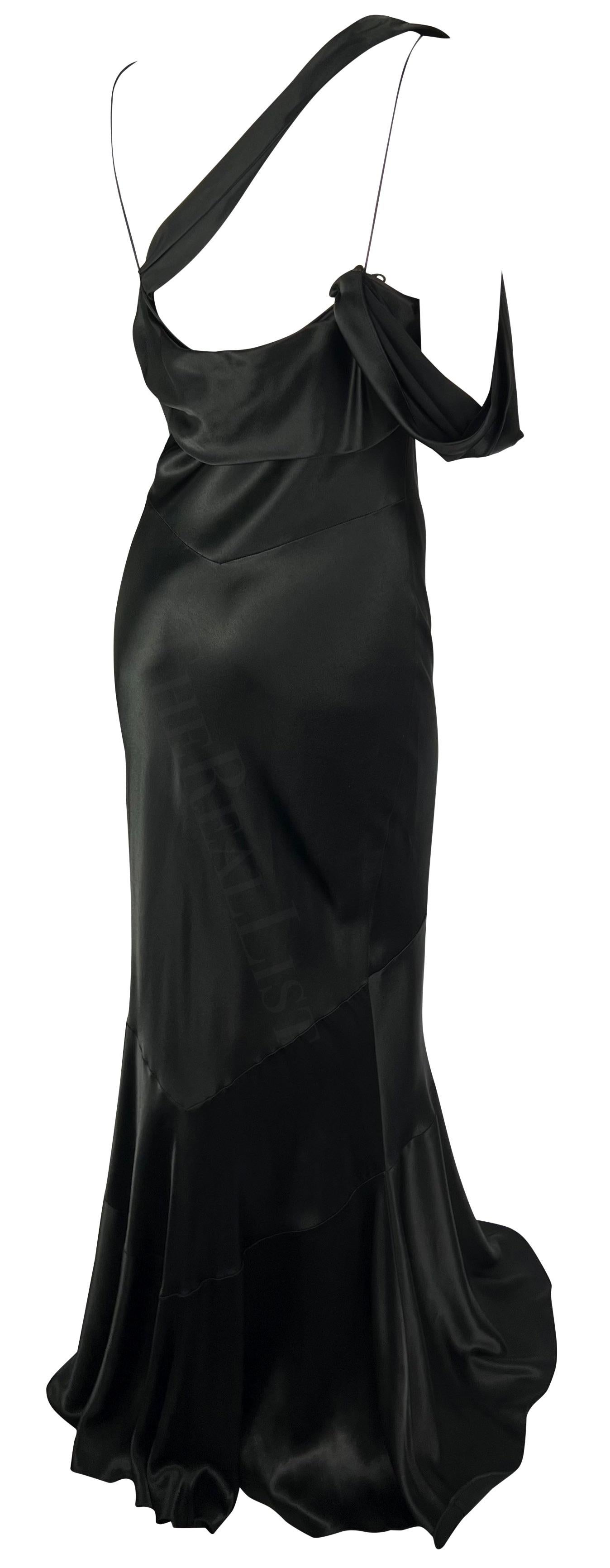 F/W 2006 John Galliano Vestido asimétrico de satén negro hasta el suelo de corte sesgado Negro en venta