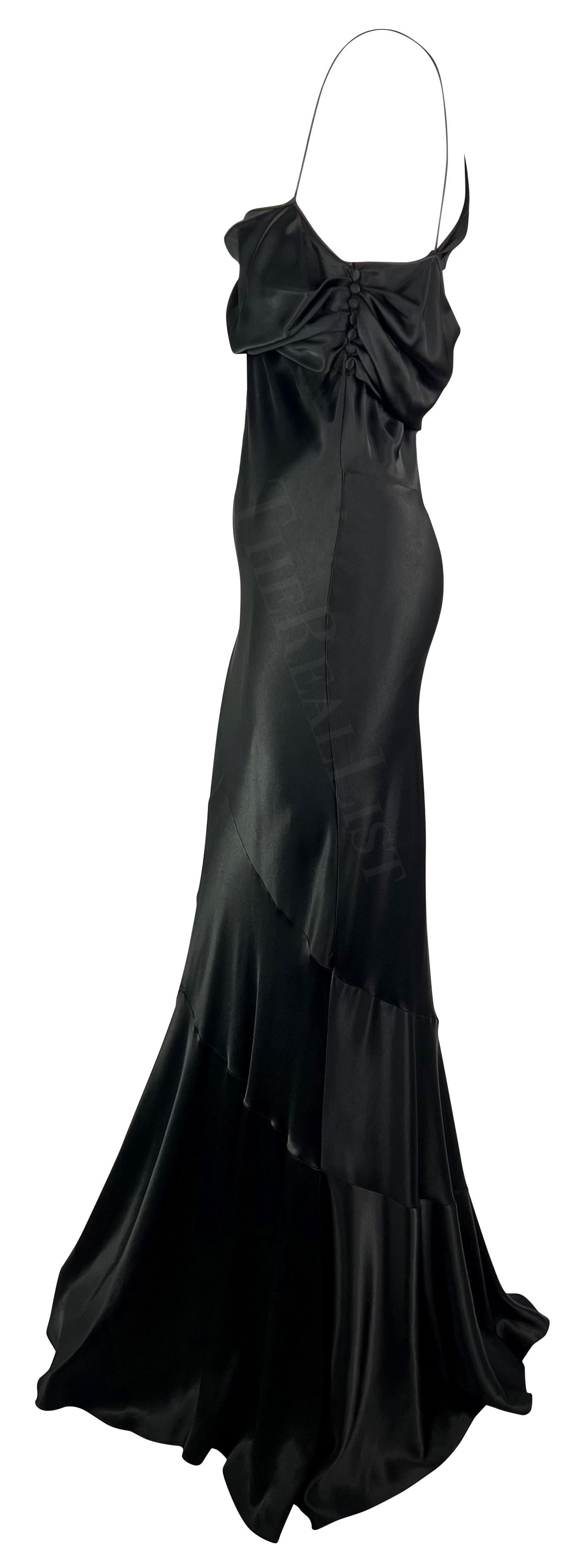 F/W 2006 John Galliano Black Satin Floor Length Bias-Cut Asymmetric Gown  For Sale 1