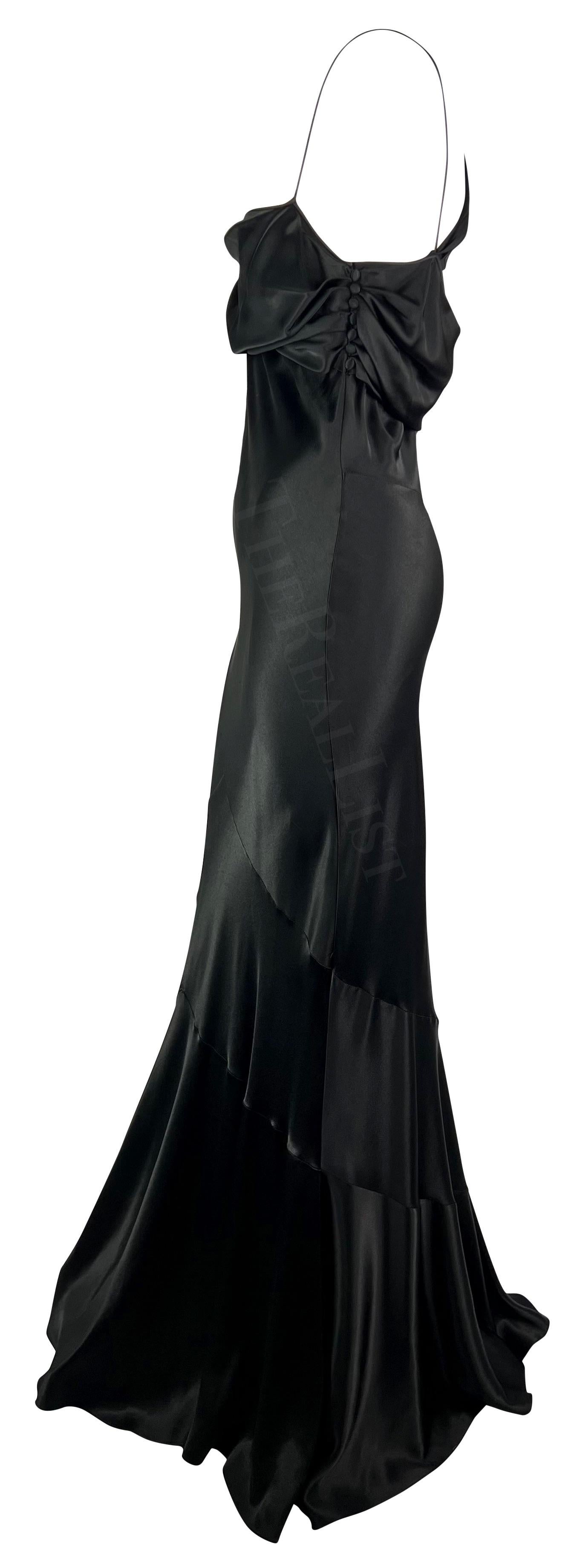 De las mujeres F/W 2006 John Galliano Vestido asimétrico de satén negro hasta el suelo de corte sesgado en venta