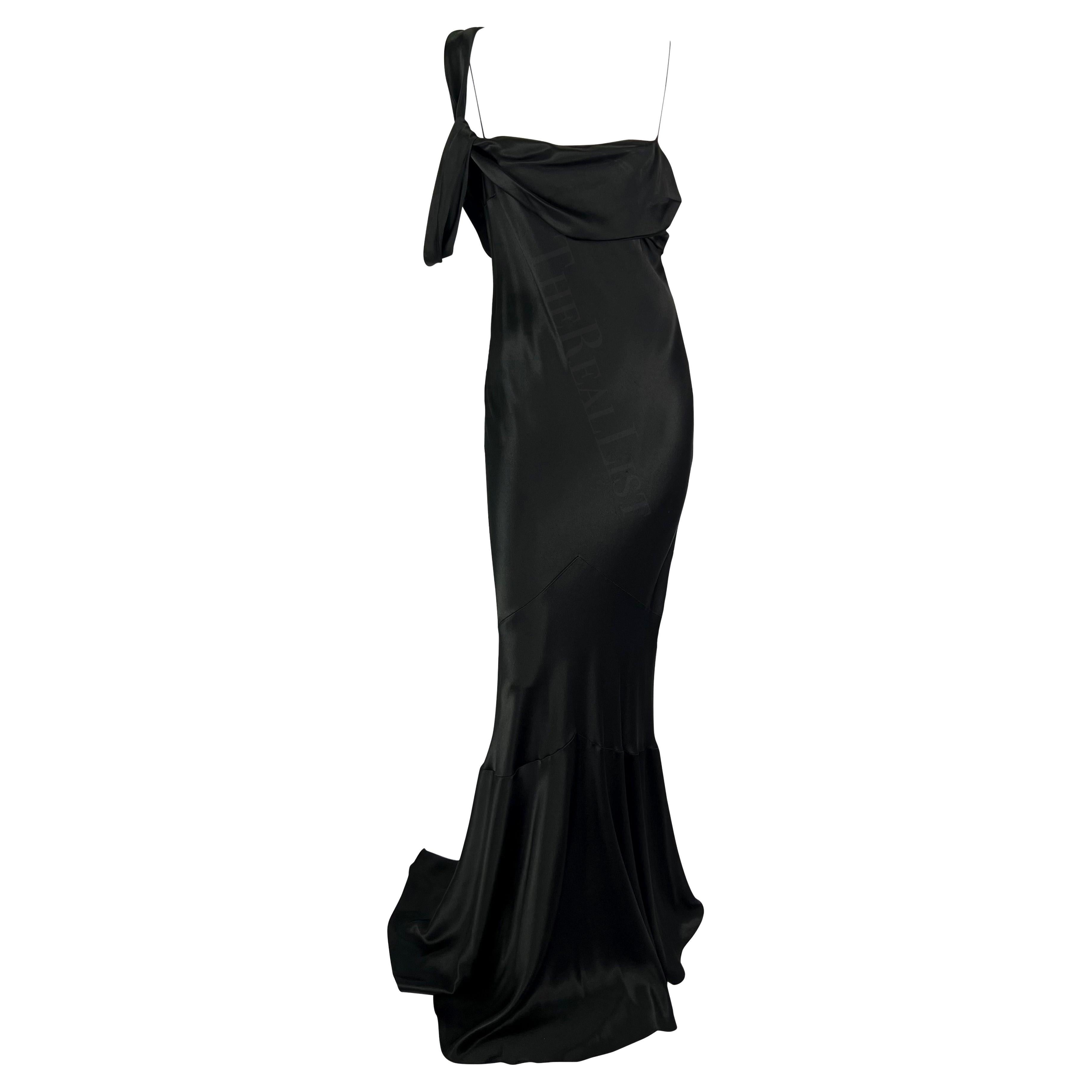 F/W 2006 John Galliano Black Satin Floor Length Bias-Cut Asymmetric Gown  For Sale