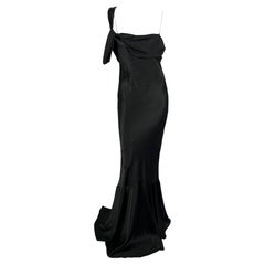 F/W 2006 John Galliano Black Satin Floor Length Bias-Cut Asymmetric Gown 