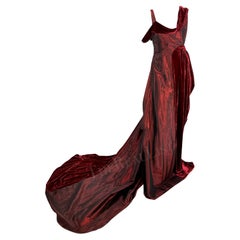 F/W 2006 John Galliano Burgundy Velvet Iridescent Satin Asymmetric Gown Train