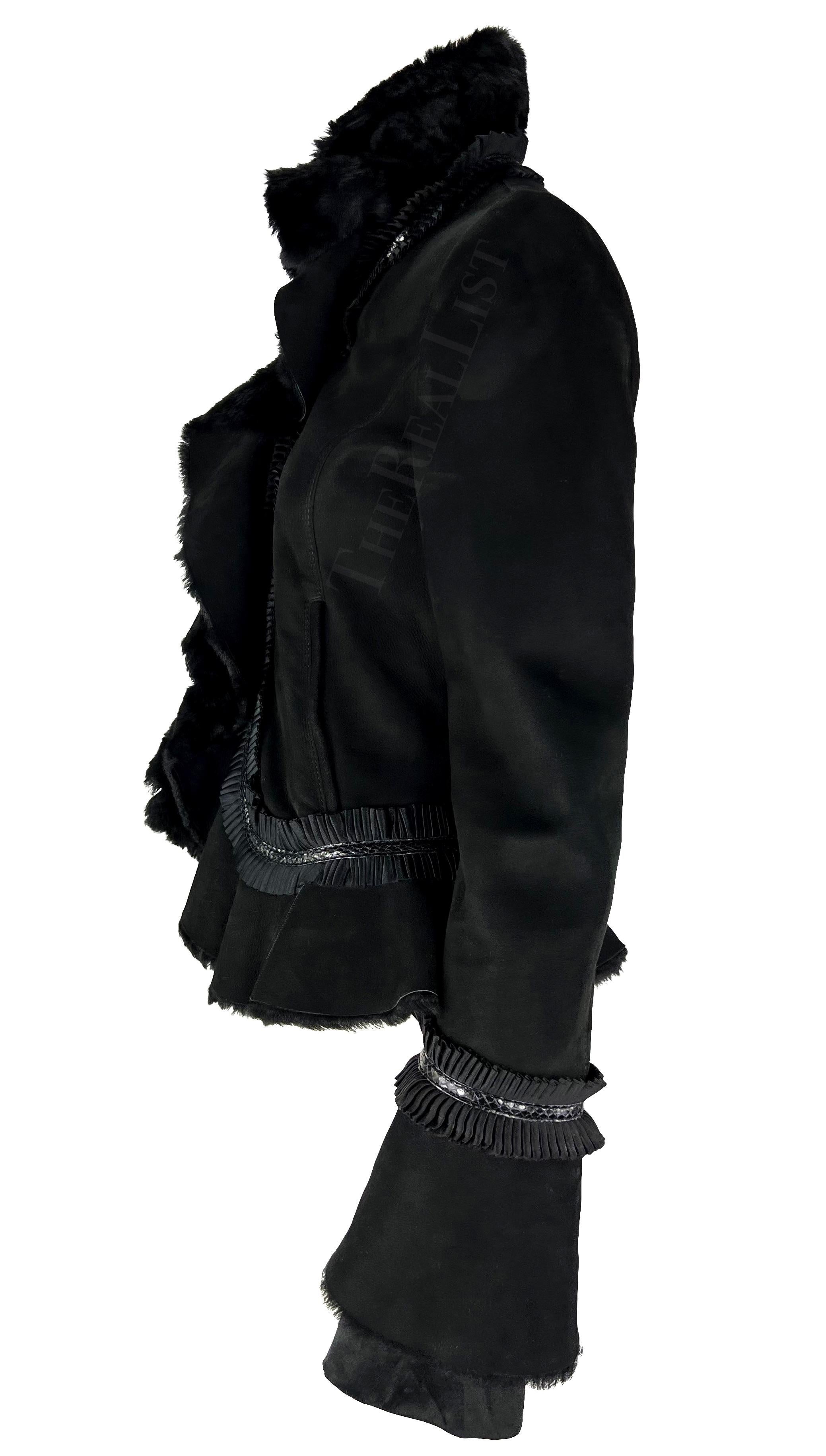 Women's F/W 2006 Roberto Cavalli Black Shearling Silk Ribbon Accent Jacket For Sale