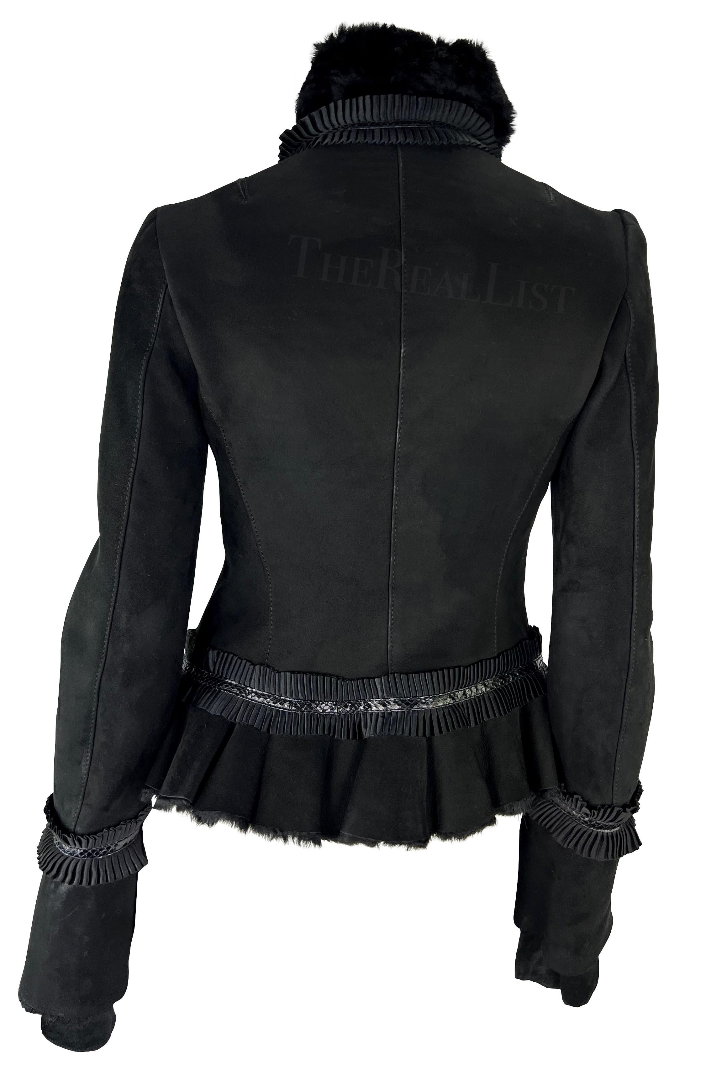 F/W 2006 Roberto Cavalli Black Shearling Silk Ribbon Accent Jacket For Sale 1