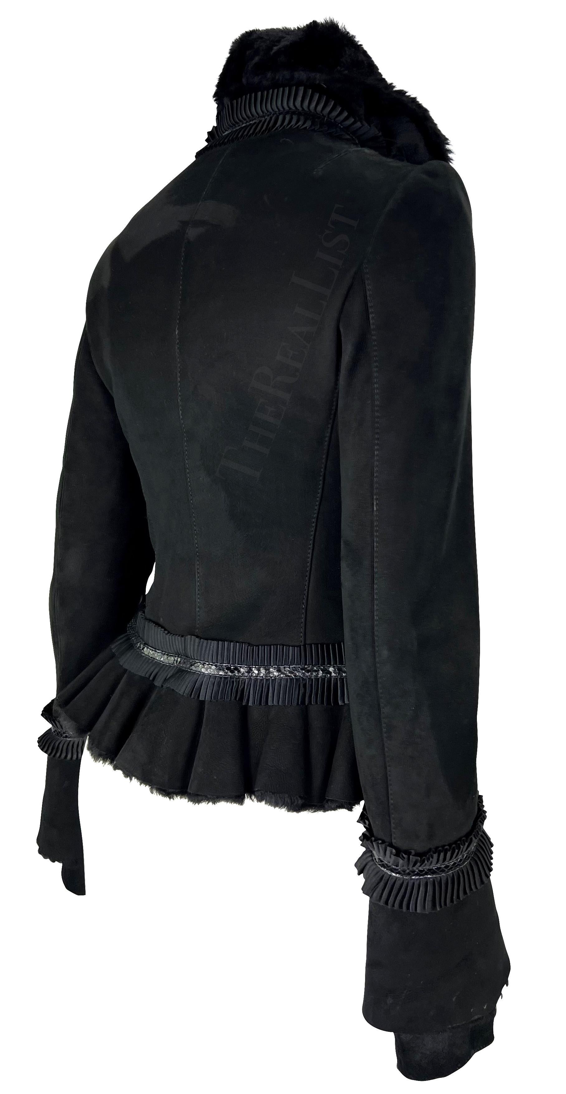 F/W 2006 Roberto Cavalli Black Shearling Silk Ribbon Accent Jacket For Sale 2