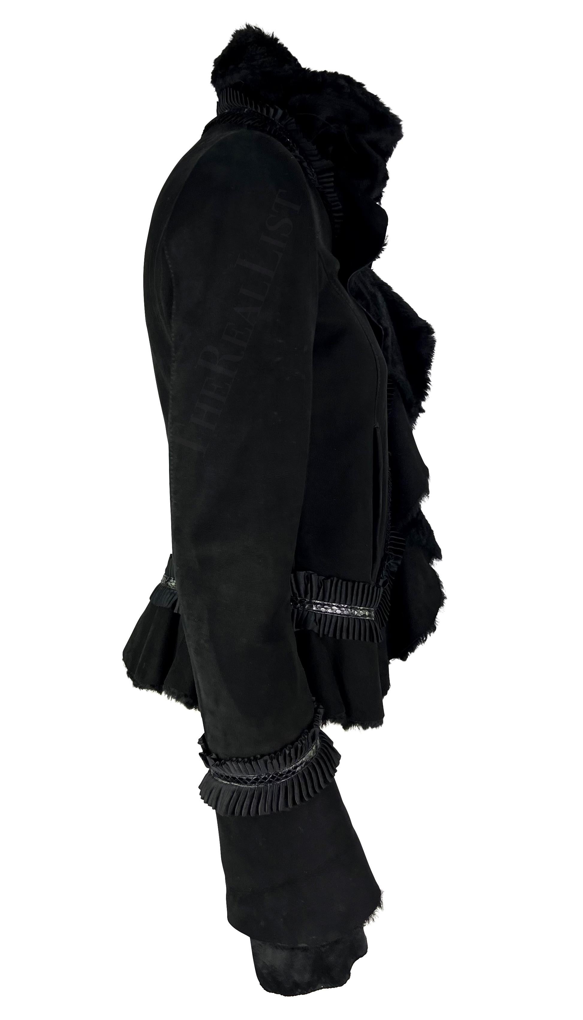 F/W 2006 Roberto Cavalli Black Shearling Silk Ribbon Accent Jacket For Sale 3