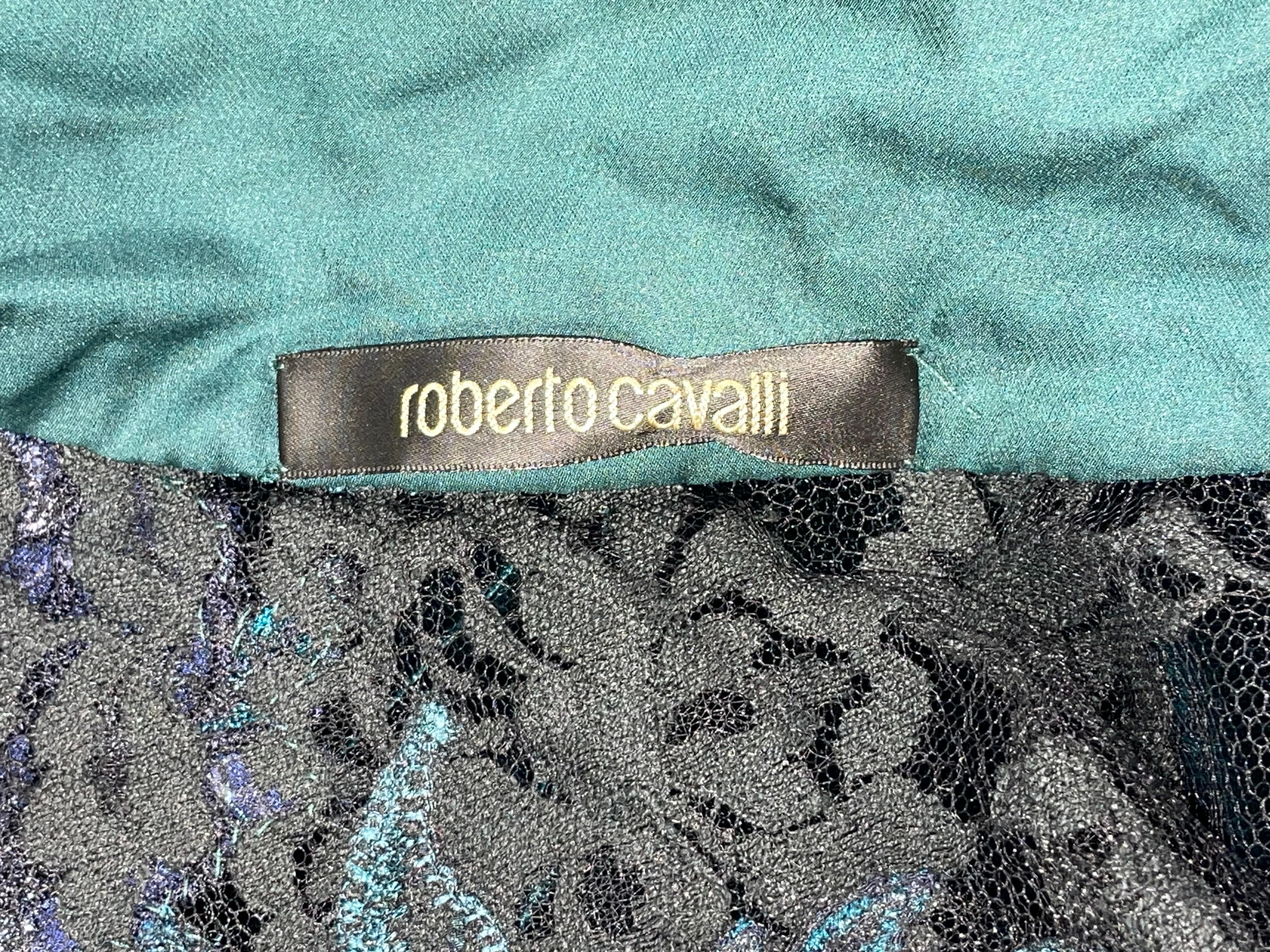 F/W 2006 Roberto Cavalli Runway Green Velvet Crystal Tattoo Mesh Gown Dress 1