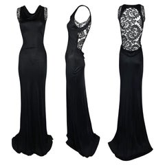 F/W 2006 Roberto Cavalli Slinky Black Sheer Lace Back Gown Maxi Dress
