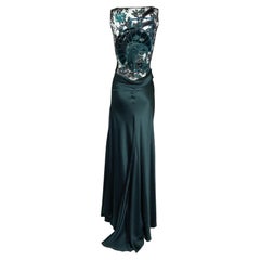 F/W 2006 Roberto Cavalli Teal Sheer Black Embroidered Lace Koi Fish Tattoo Dress