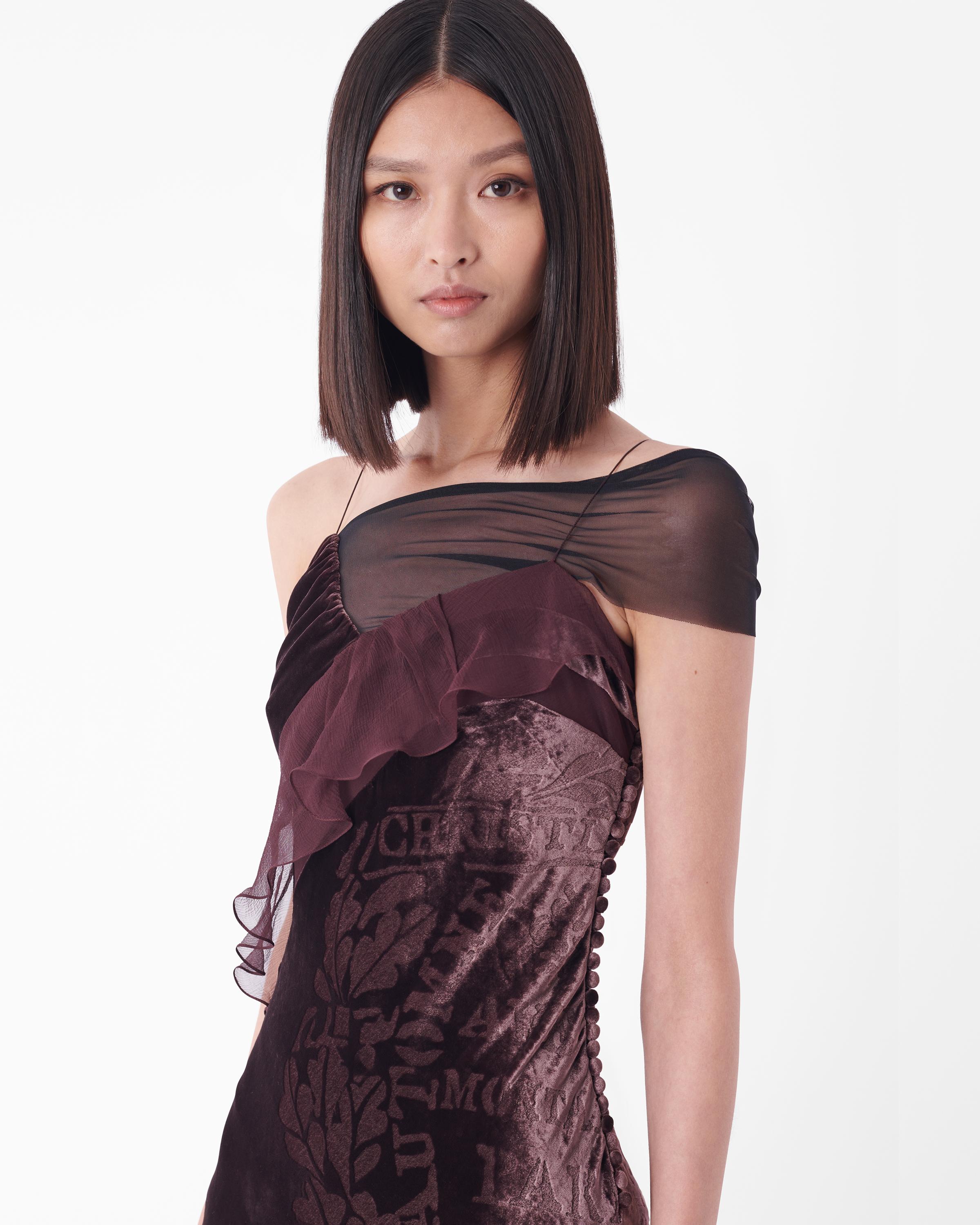 Noir Christian Dior F/W 2006 Runway robe imprimée en velours en vente