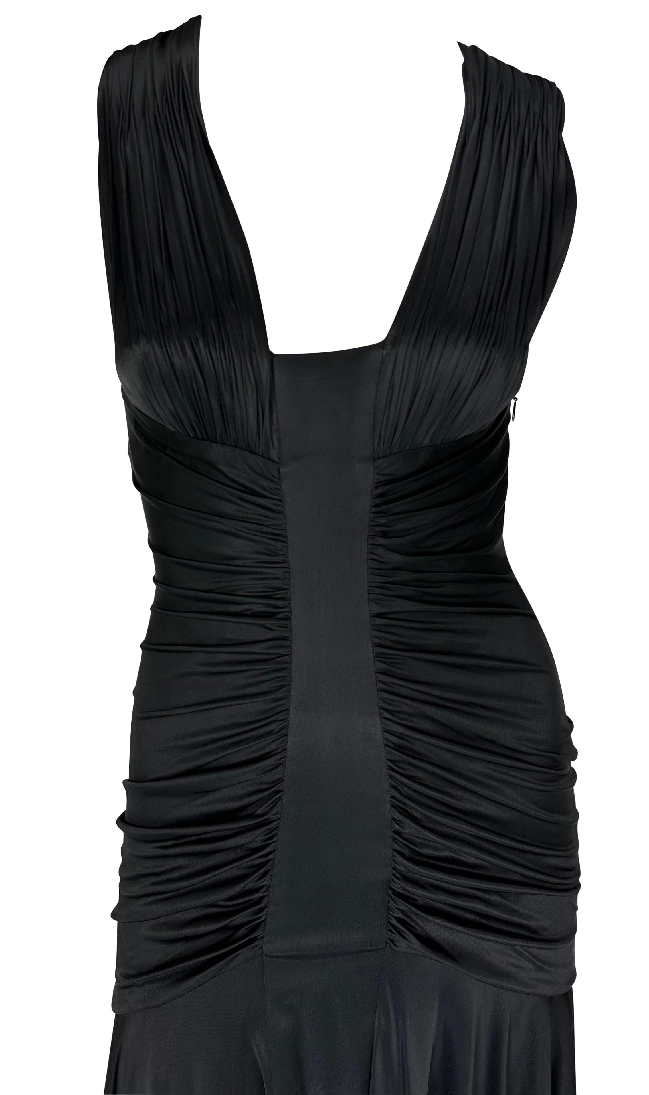 F/W 2006 Versace by Donatella Ruched Black Stretch Viscose Flare Dress In Excellent Condition In West Hollywood, CA