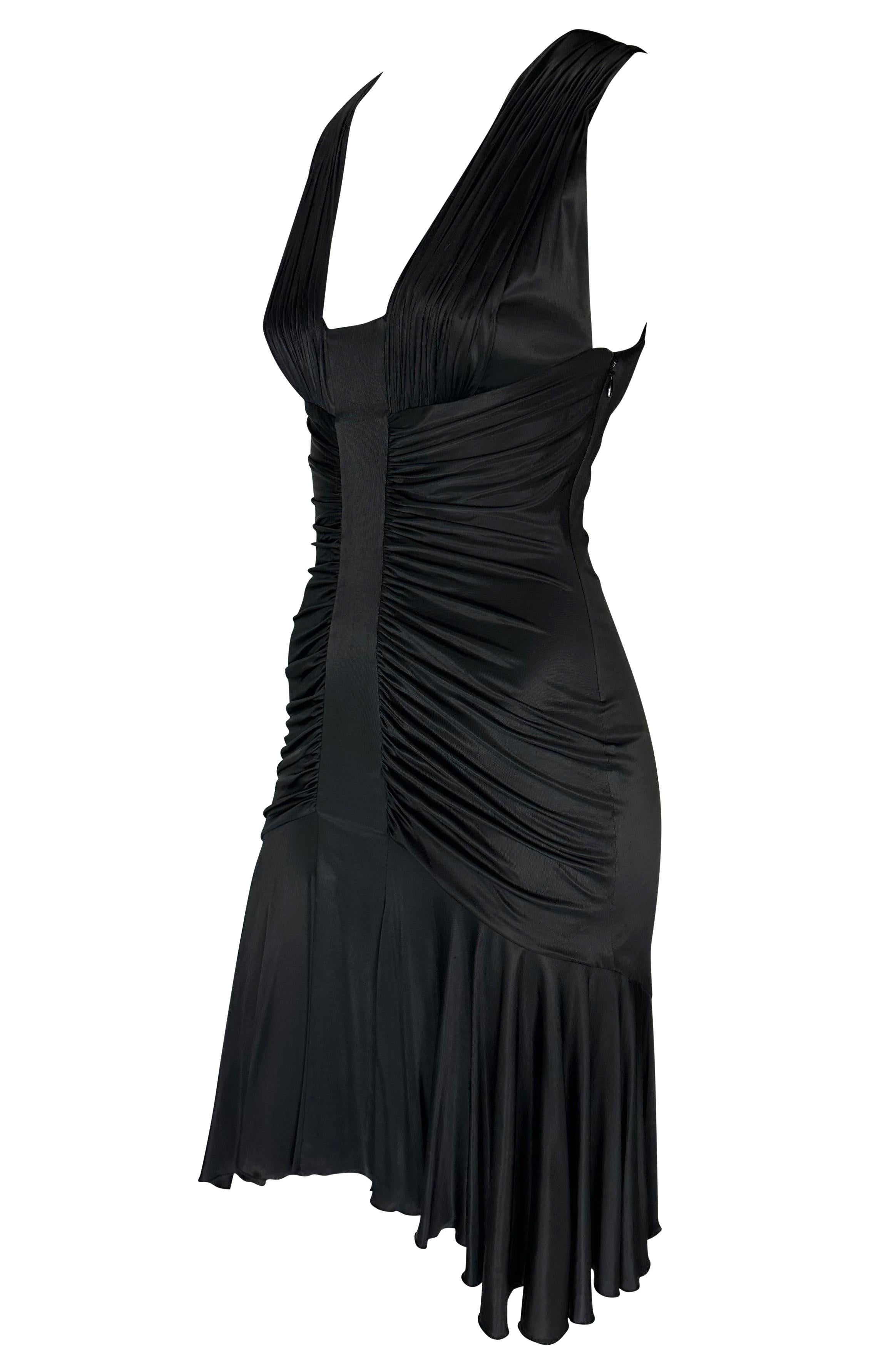 F/W 2006 Versace by Donatella Ruched Black Stretch Viscose Flare Dress 1